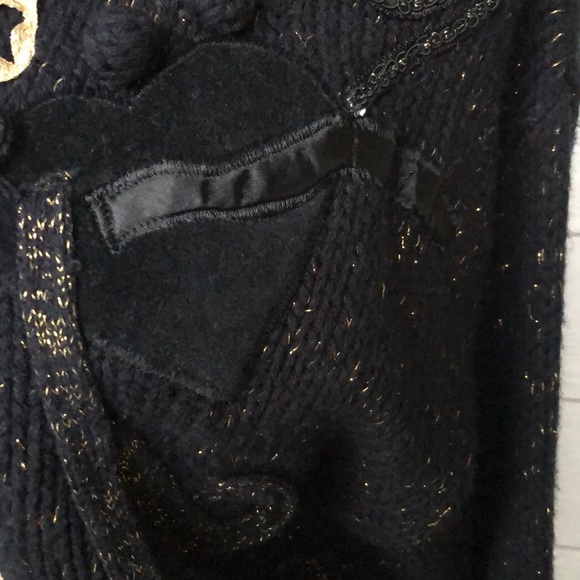 One Step Up vintage cardigan sweater M Black with Metallic Suede Satin trim EUC - Picture 3 of 6